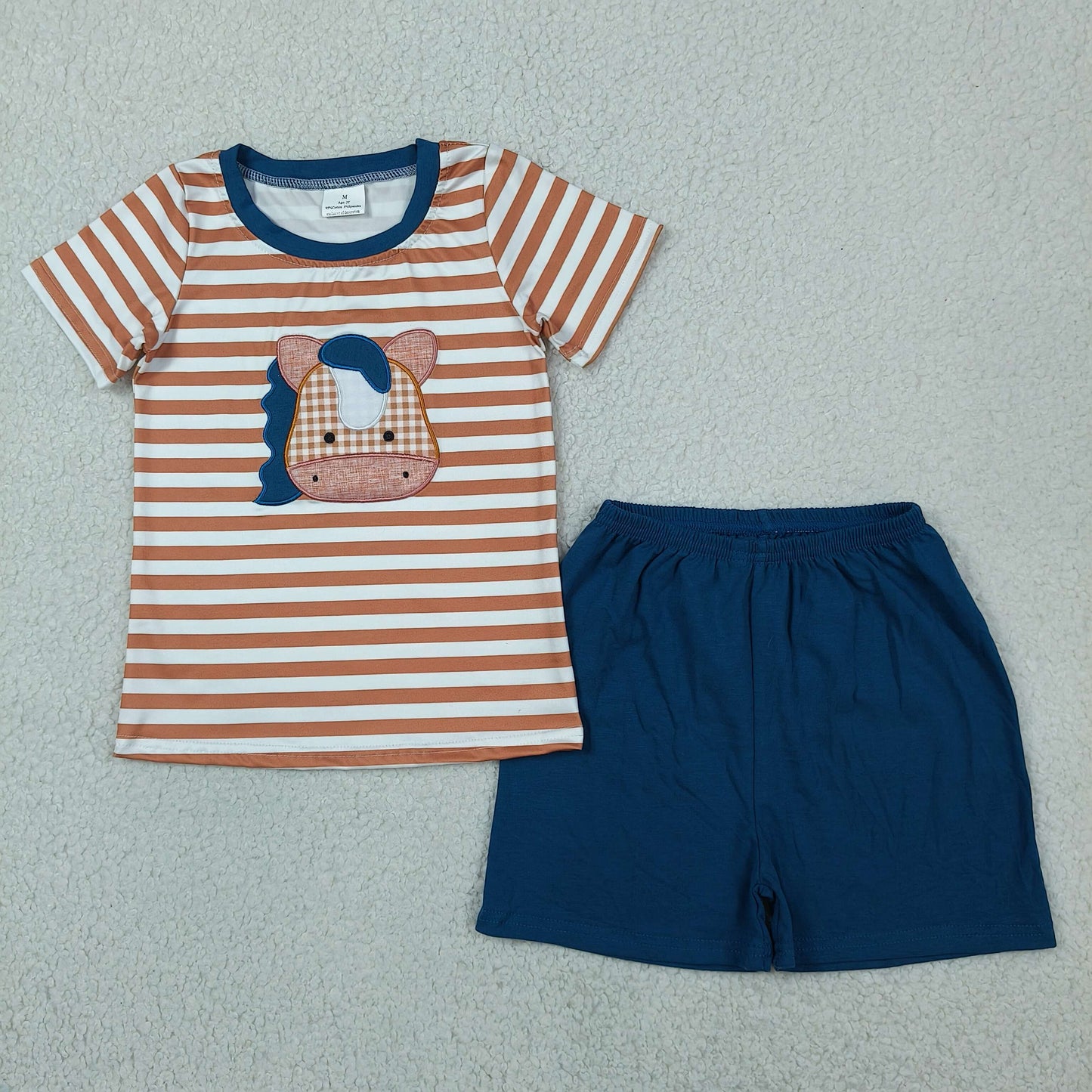 BBSSO0380 RTS NO MOQ （In stock ）Brown stripe cows top shorts boys summer outfits