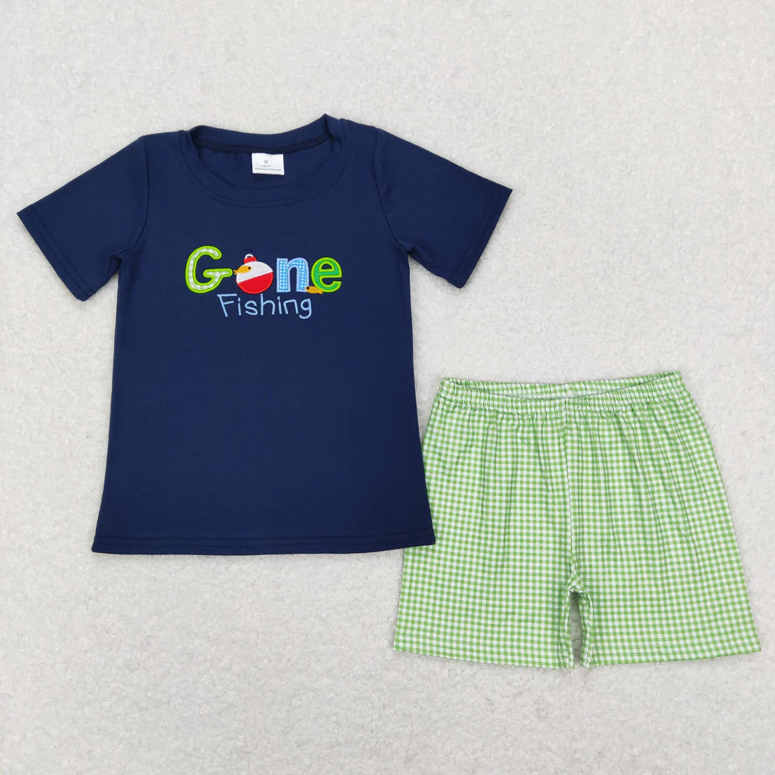 12.16 RTS Sibling Baby Boys Short Sleeve Embroidery Fishing Top Shorts Hunting Clothes Sets
