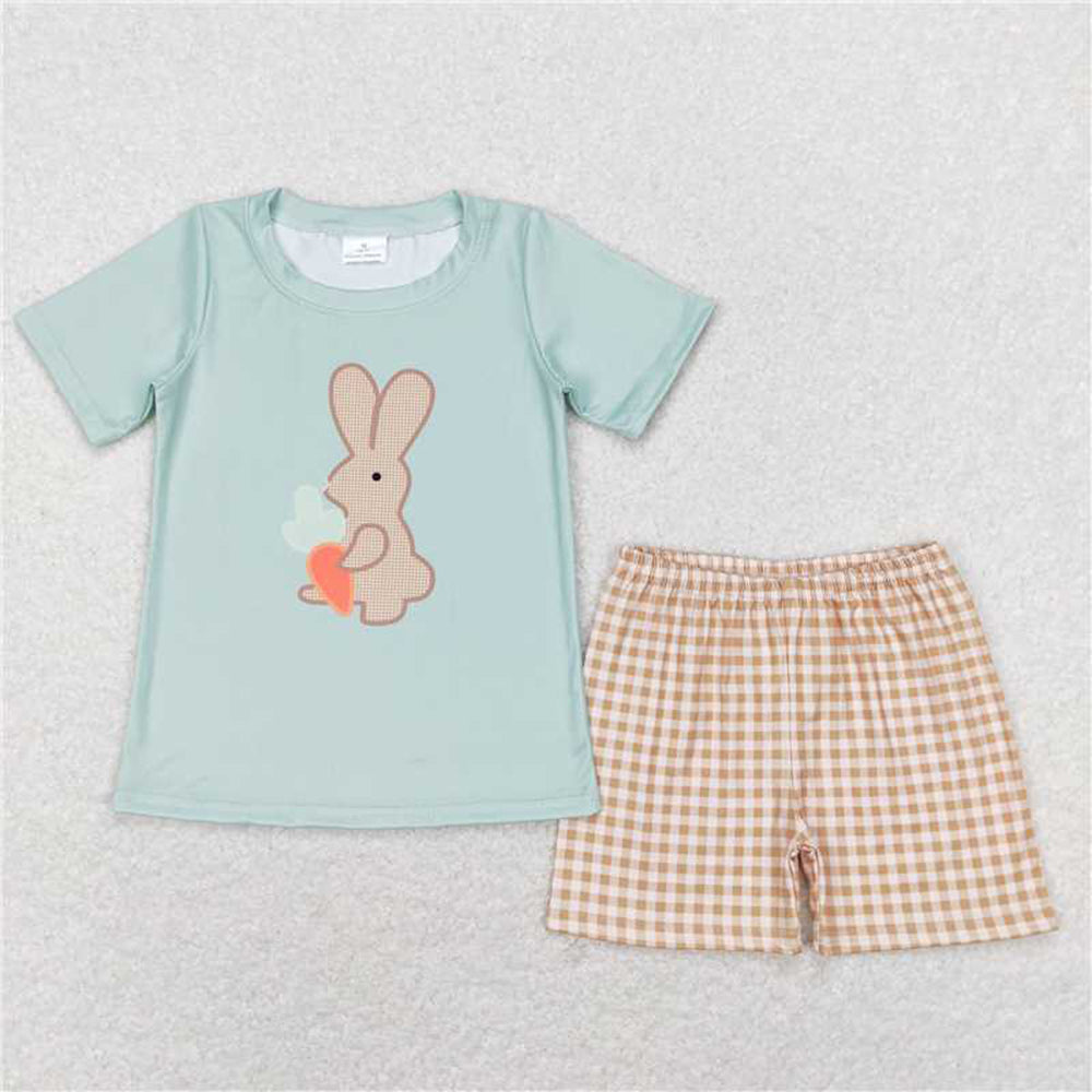 BSSO0407 RTS NO MOQ Carrot bunny top plaid shorts boys easter outfits