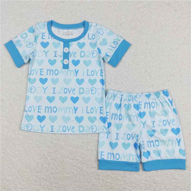 7.22  RTS NO MOQ I love mommy daddy short sleeves girls boys pajamas