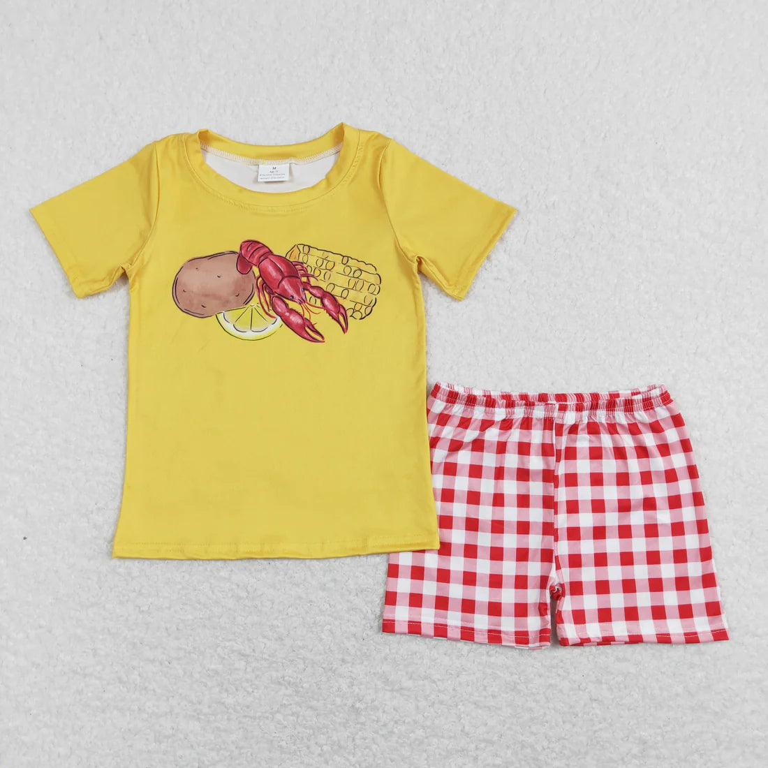 12.23 RTS Sibling Baby Boys Girls Crayfishes Top Checked Shorts Clothes Set Rompers