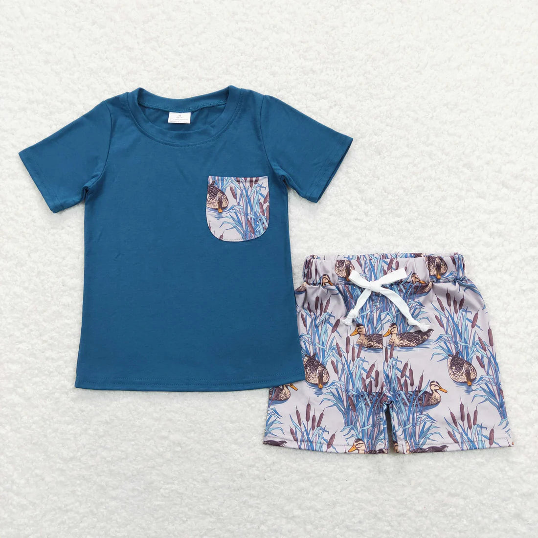 12.19 RTS Sibling Baby Boys Short Sleeve Dogs Ducks Fishing Pocket Top Shorts Hunting Clothes Sets