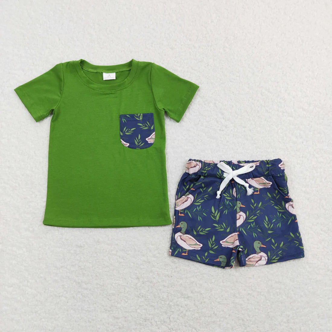 12.19 RTS Sibling Baby Boys Short Sleeve Dogs Ducks Fishing Pocket Top Shorts Hunting Clothes Sets