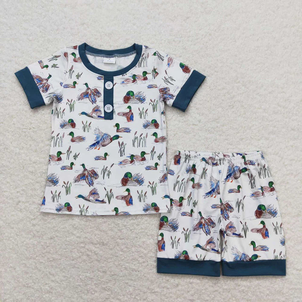 12.19 RTS Sibling Baby Boys Short Sleeve Deer Fishing Top Shorts Hunting Pajamas Sets