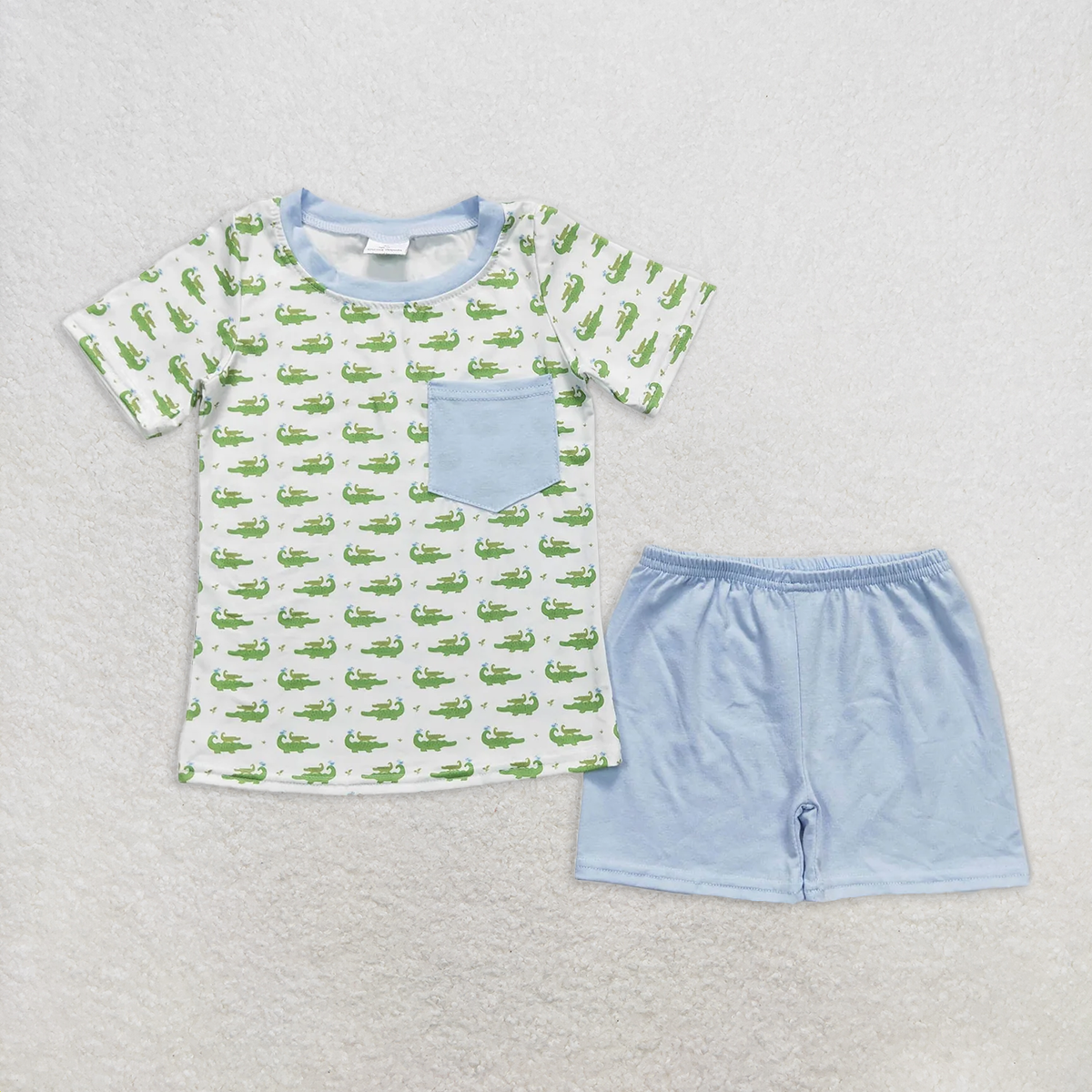 BSSO0556  RTS NO MOQ Baby Boys Summer Boys Outfits Baby Boys Crocodile Pocket Tee Shirts Shorts Clothes Sets