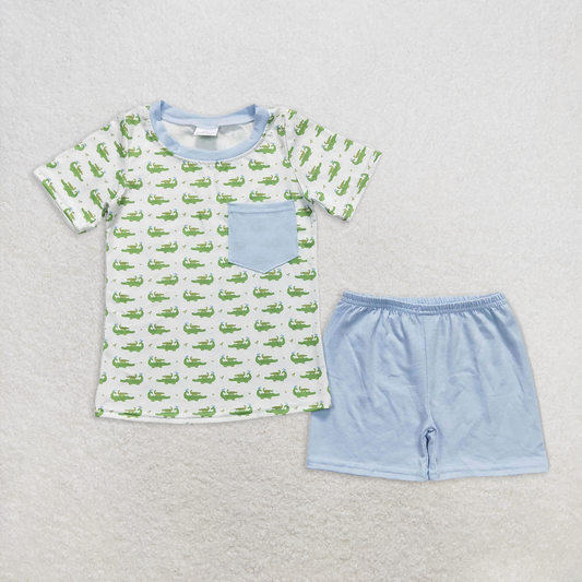 BSSO0556  RTS NO MOQ Baby Boys Summer Boys Outfits Baby Boys Crocodile Pocket Tee Shirts Shorts Clothes Sets