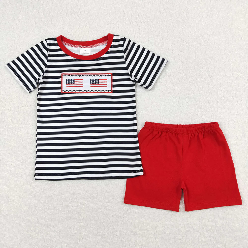 11.14 RTS Sibling Embroidery Baby Boys 4th Of July Shirt Shorts Summer Outfits