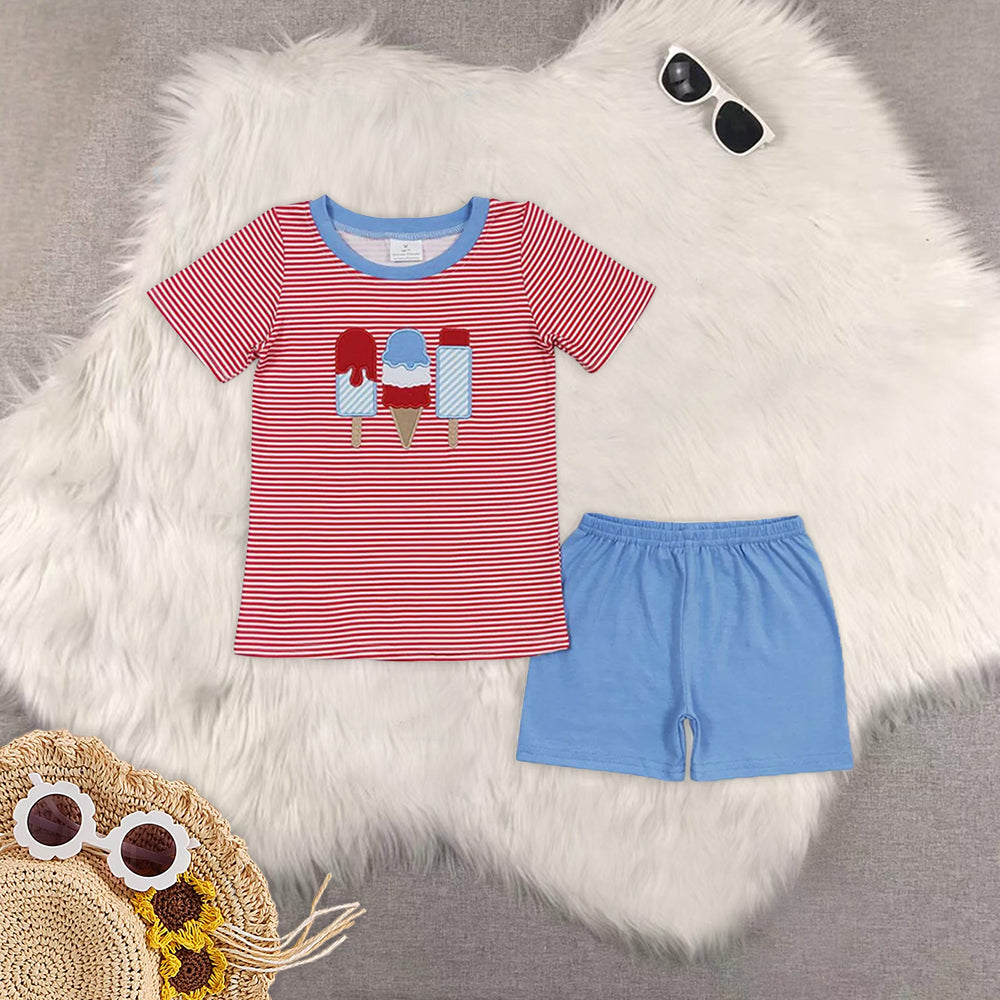 8.16 RTS Sibling Red stripe popsicle top shorts boys 4th of july outfits rompers