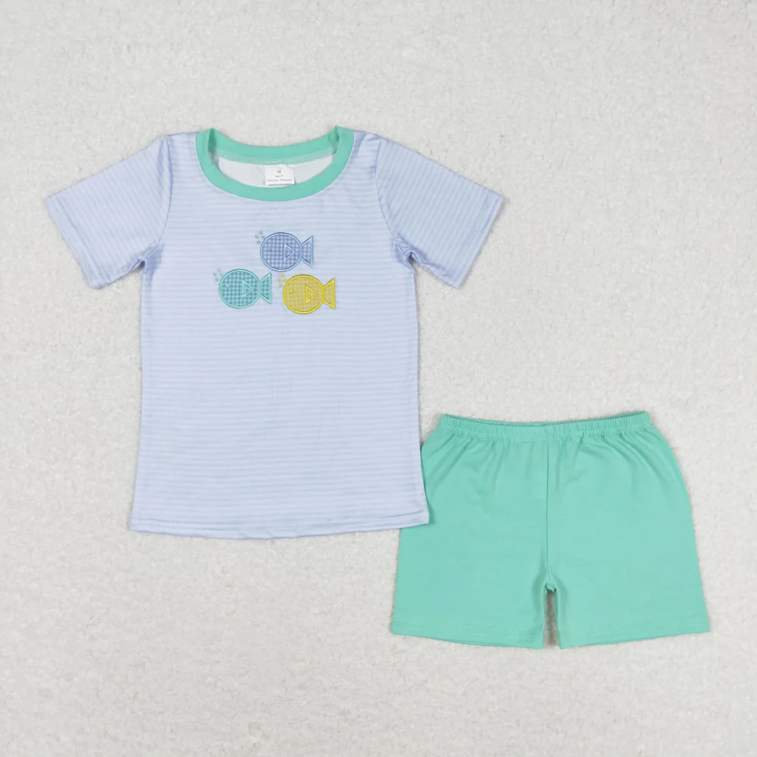 12.16 RTS Sibling Baby Boys Short Sleeve Embroidery Fishing Top Shorts Hunting Clothes Sets