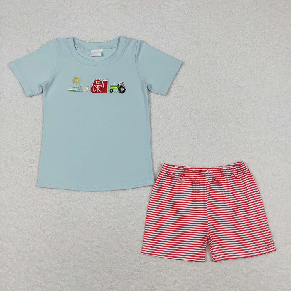 12.17 RTS Sibling Boys Baby Girls Farm House Shirt Tops Shorts Clothes Sets