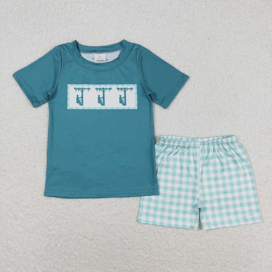 BSSO0738 kids boys summer clothes short sleeve top + shorts 2 pieces set