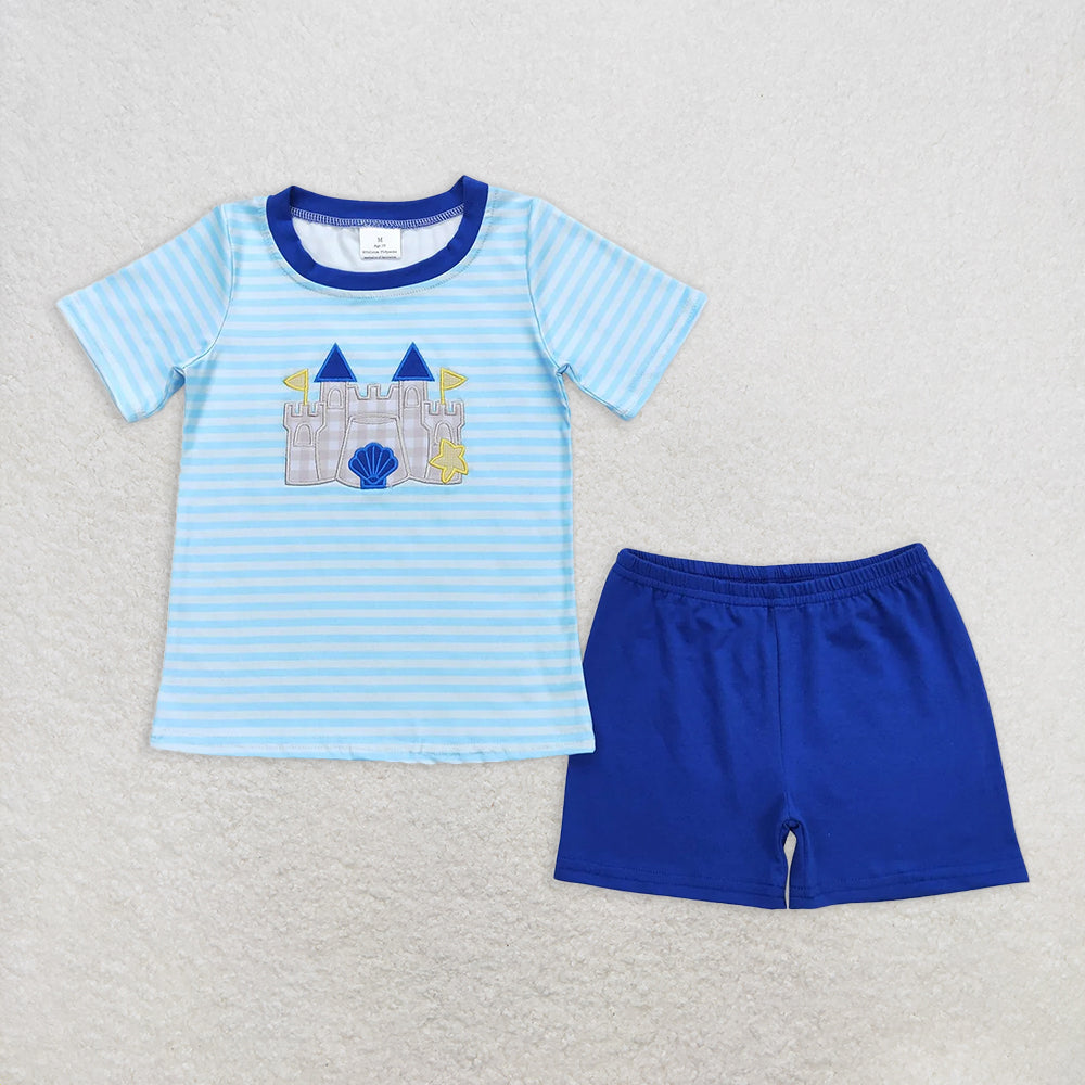 8.18   Sibling Stripe castle shirt shorts boys summer clothes rompers