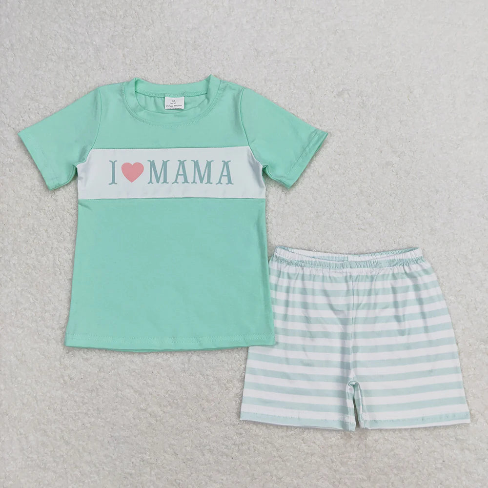 12.27 RTS Sibling Boys Baby Girls Flowers I Love Mama Outfits Summer Sets