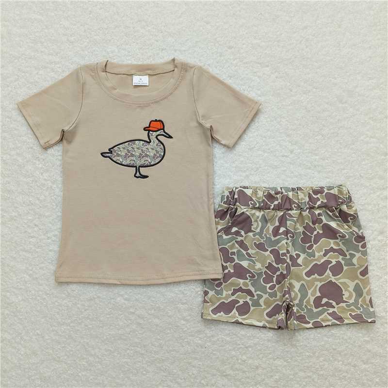 USA Shop (in stock) Short sleeves duck hat top camo shorts kids boys clothing