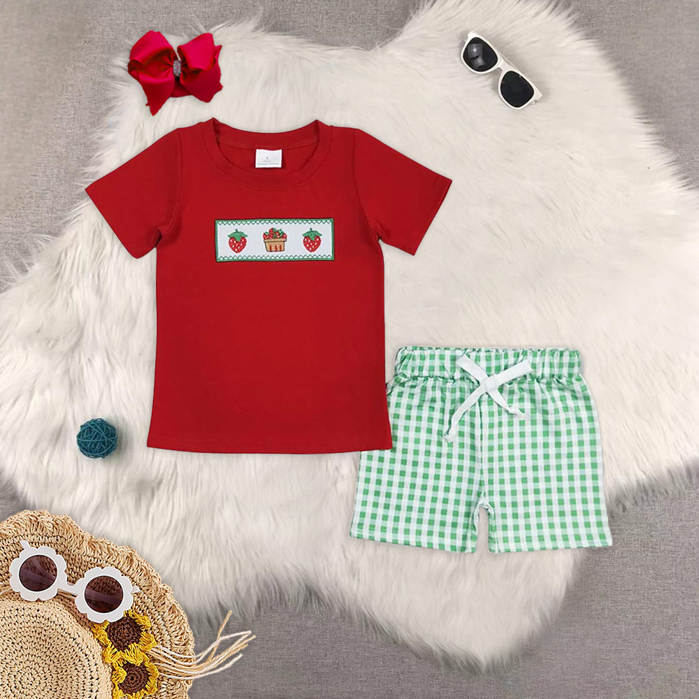 8.16 RTS Sibling Short sleeves red strawberry top shorts boys clothes rompers
