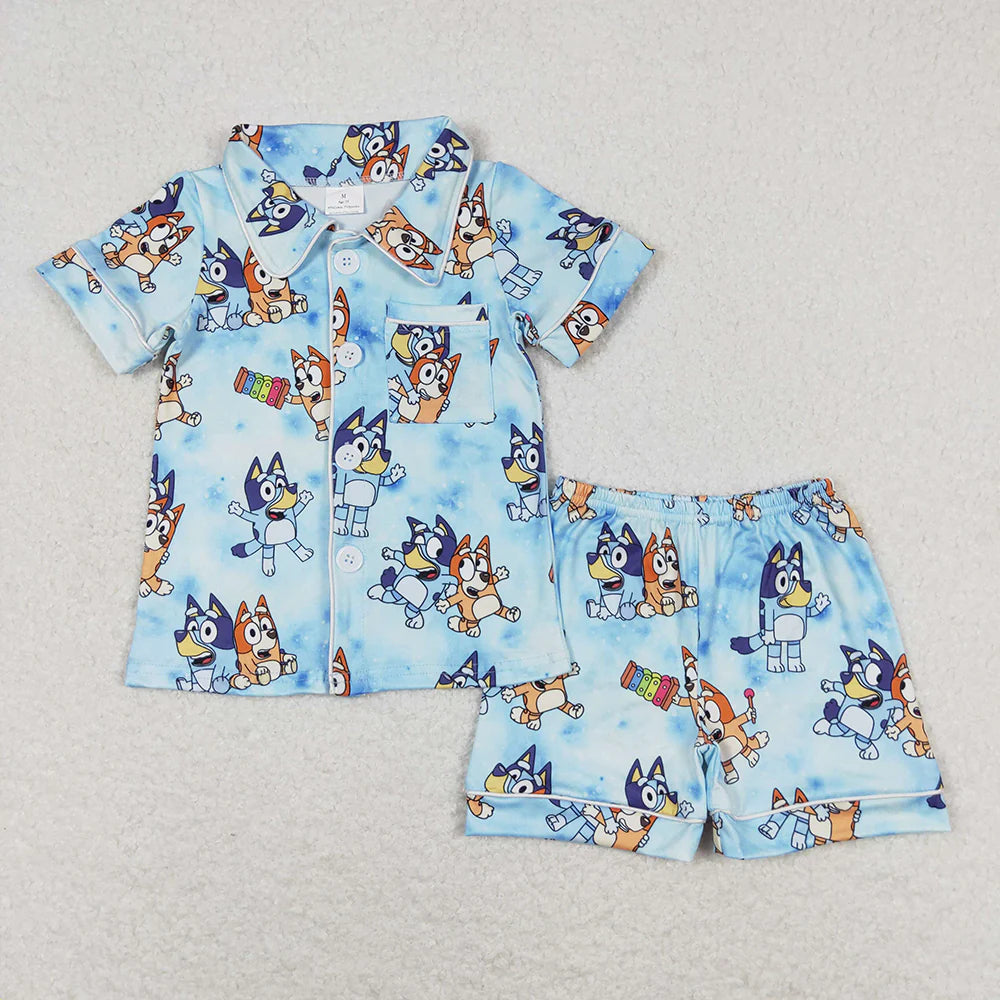 11.29 RTS Sibling Baby Kids Dogs Buttons Shirts Shorts Pajamas Sets