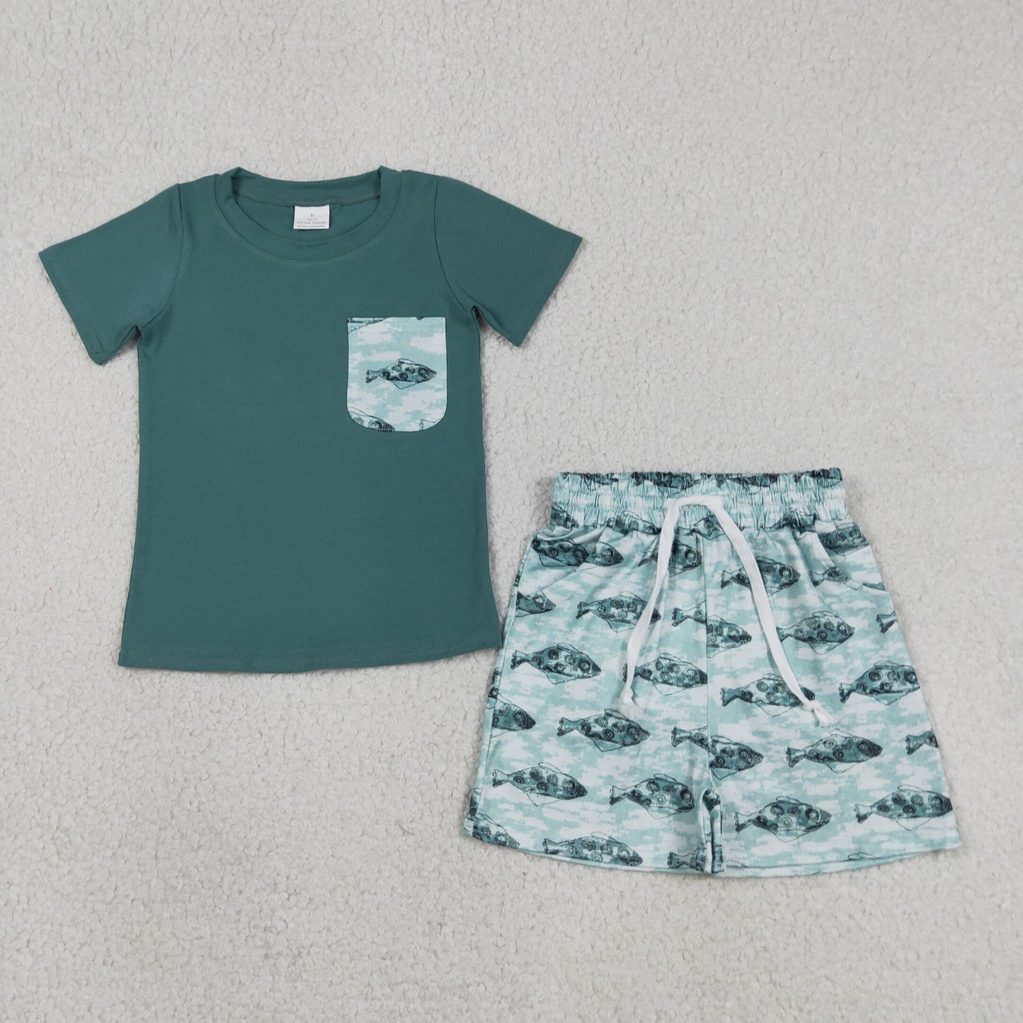 BSSO0838 RTS NO MOQ （In stock ）Short sleeves fish pocket shorts boys summer clothes