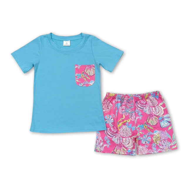 RTS Sibling Blue pocket watercolor turtle shorts boys summer outfits