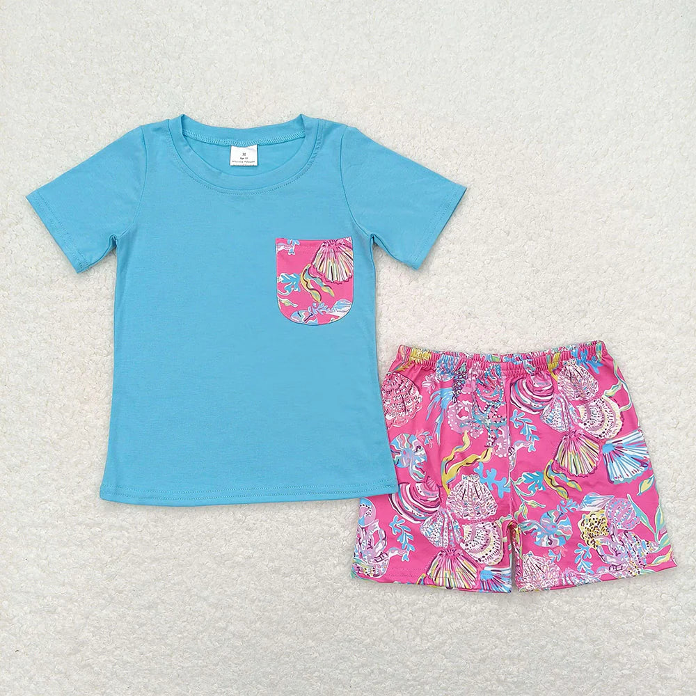 11.29 RTS Sibling Baby Boys Pocket Tee Shirts Tops Sea Shorts Outfits