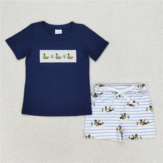 5.16  BSSO0884  RTS NO MOQ Short sleeves duck top stripe shorts kids boys clothing