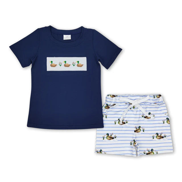 USA Warehouse (IN STOCK) Baby Boys Summer Embroidered and Printed Short-Sleeve Top and Shorts Set