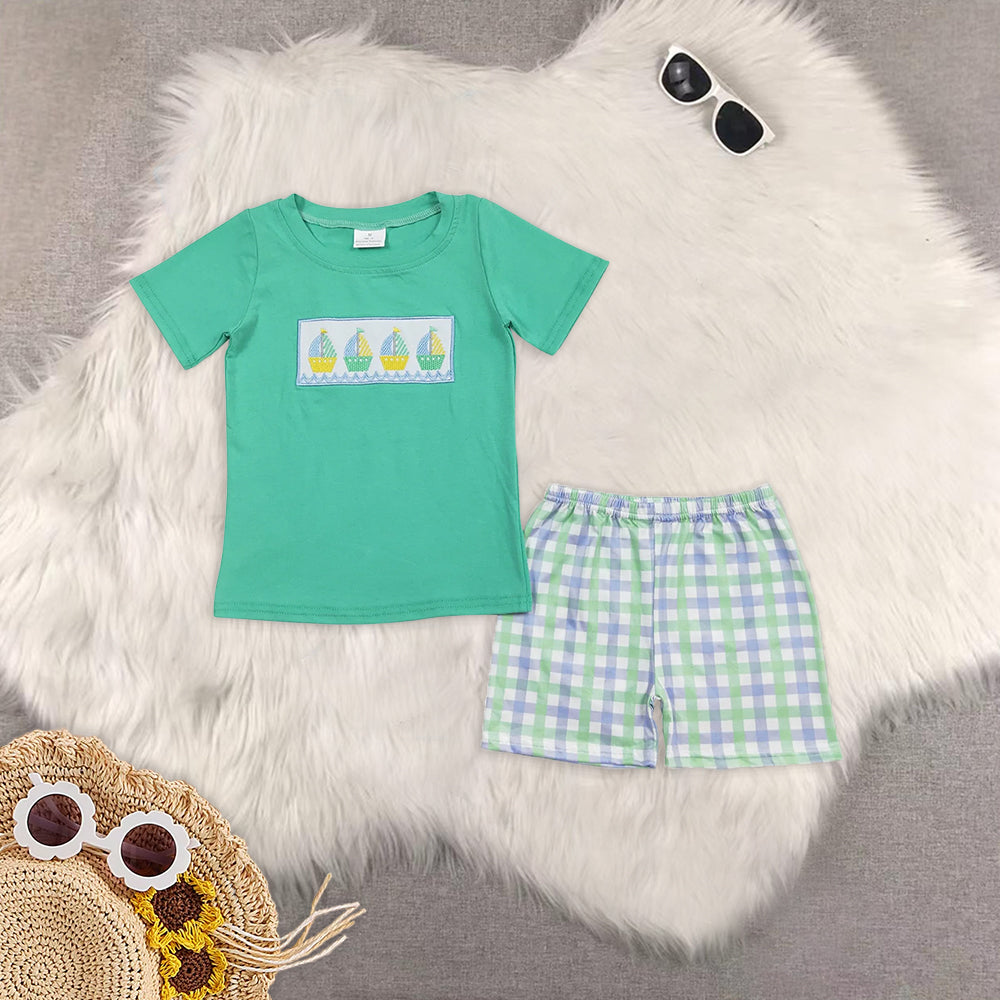 8.16 RTS Sibling Short sleeves boat top plaid shorts boys clothing rompers