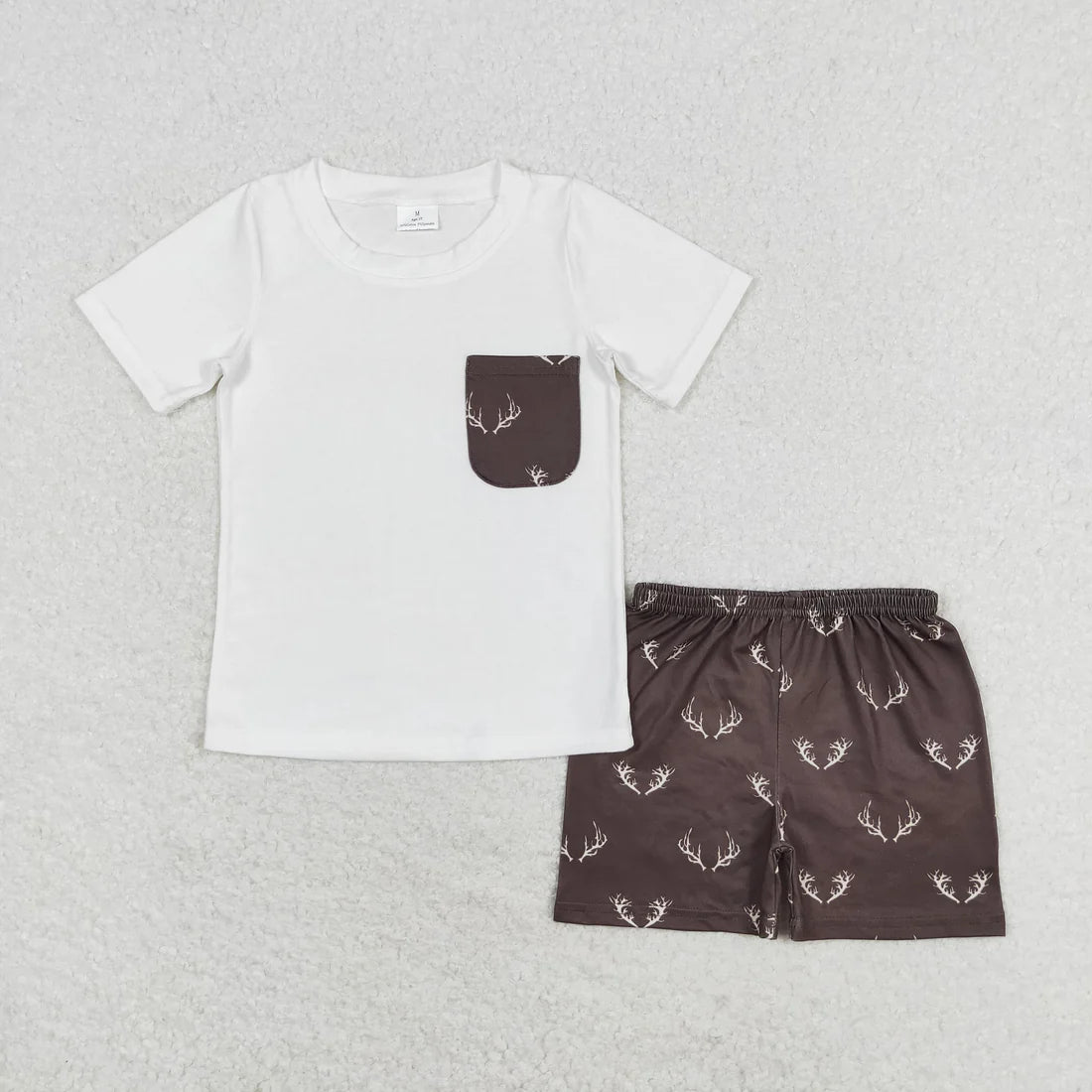 12.19 RTS Sibling Baby Boys Short Sleeve Dogs Ducks Fishing Pocket Top Shorts Hunting Clothes Sets