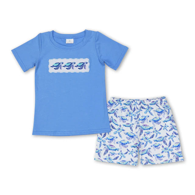 USA Warehouse (IN STOCK) Baby Boys Summer Embroidered and Printed Short-Sleeve Top and Shorts Set