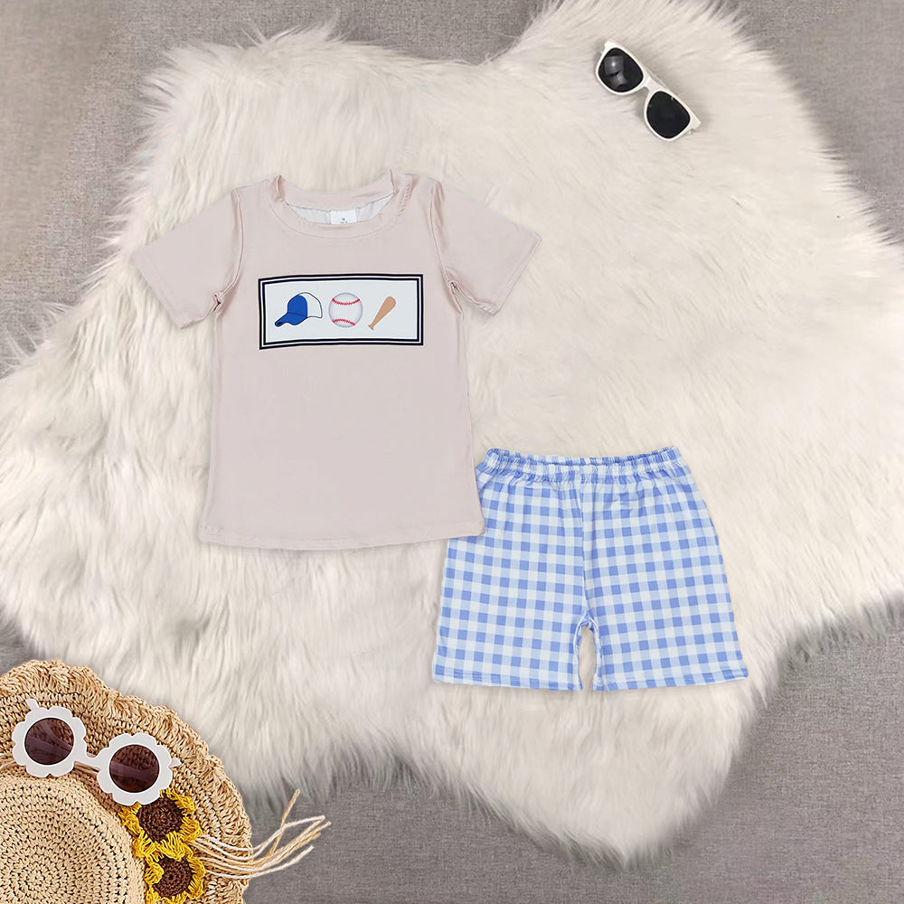 8.13   RTS Sibling Baby Boys Summer Boys Outfits Baseball top plaid shorts boys summer clothes
