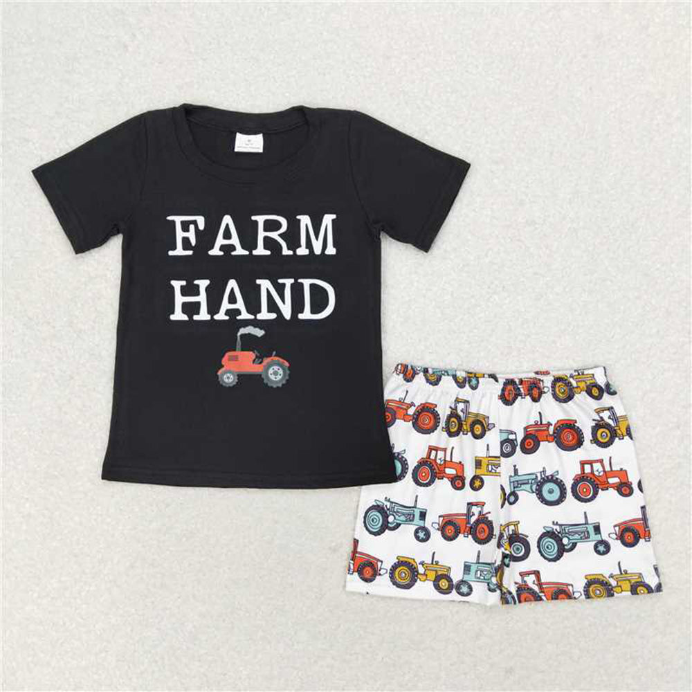 BSSO0942Kids Boys Short Sleeve T-Shirt Farm Tractor Design Casual Comfortable Cotton Clothes for Children