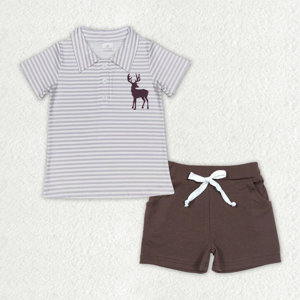12.19 RTS Sibling Baby Boys Deer Ducks Camo Button Polo Shirts Pockets Shorts Hunting Clothes Set
