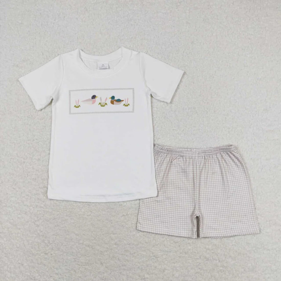 12.19 RTS Sibling Baby Boys Short Sleeve Dogs Ducks Fishing Print Top Shorts Hunting Clothes Sets