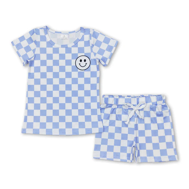 RTS Sibling Khaki plaid smile top shorts toddler boys clothes