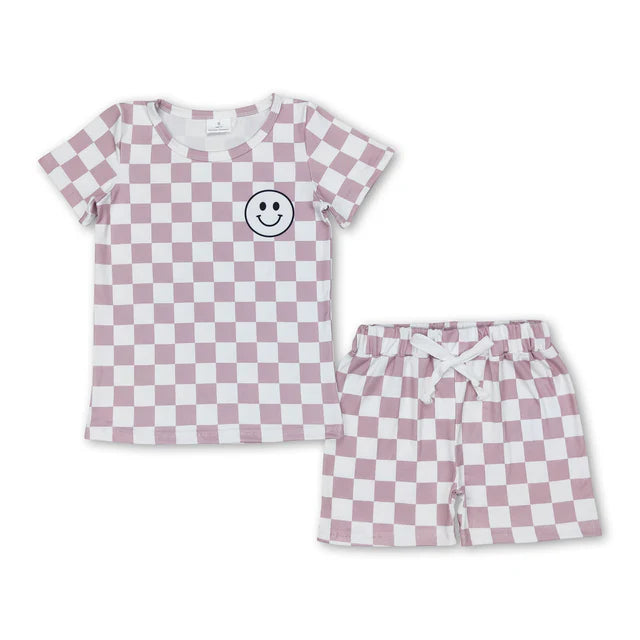 RTS Sibling Khaki plaid smile top shorts toddler boys clothes