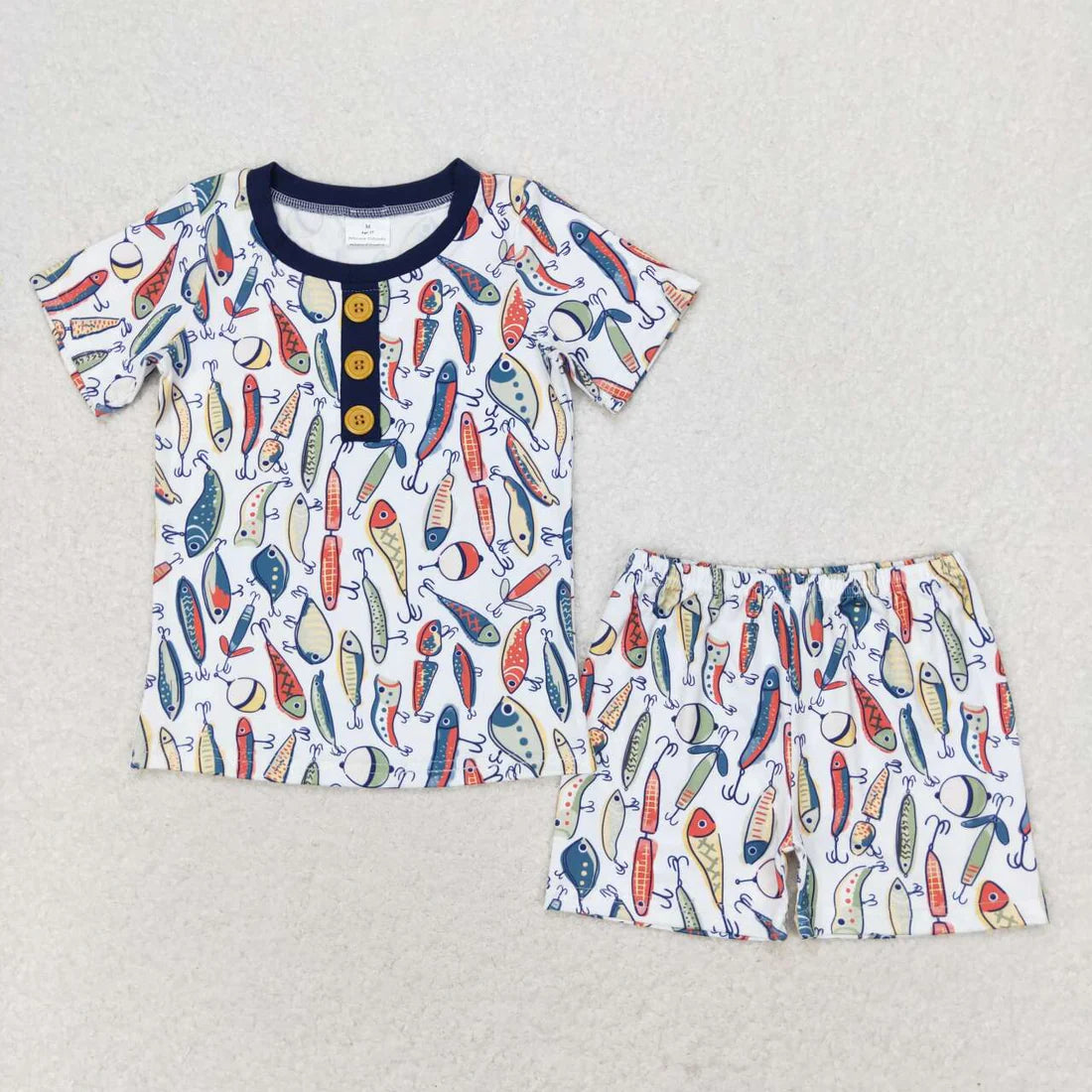 12.18 RTS Sibling Baby Boys Short Sleeve Deer Fishing Top Shorts Hunting Pajamas Sets