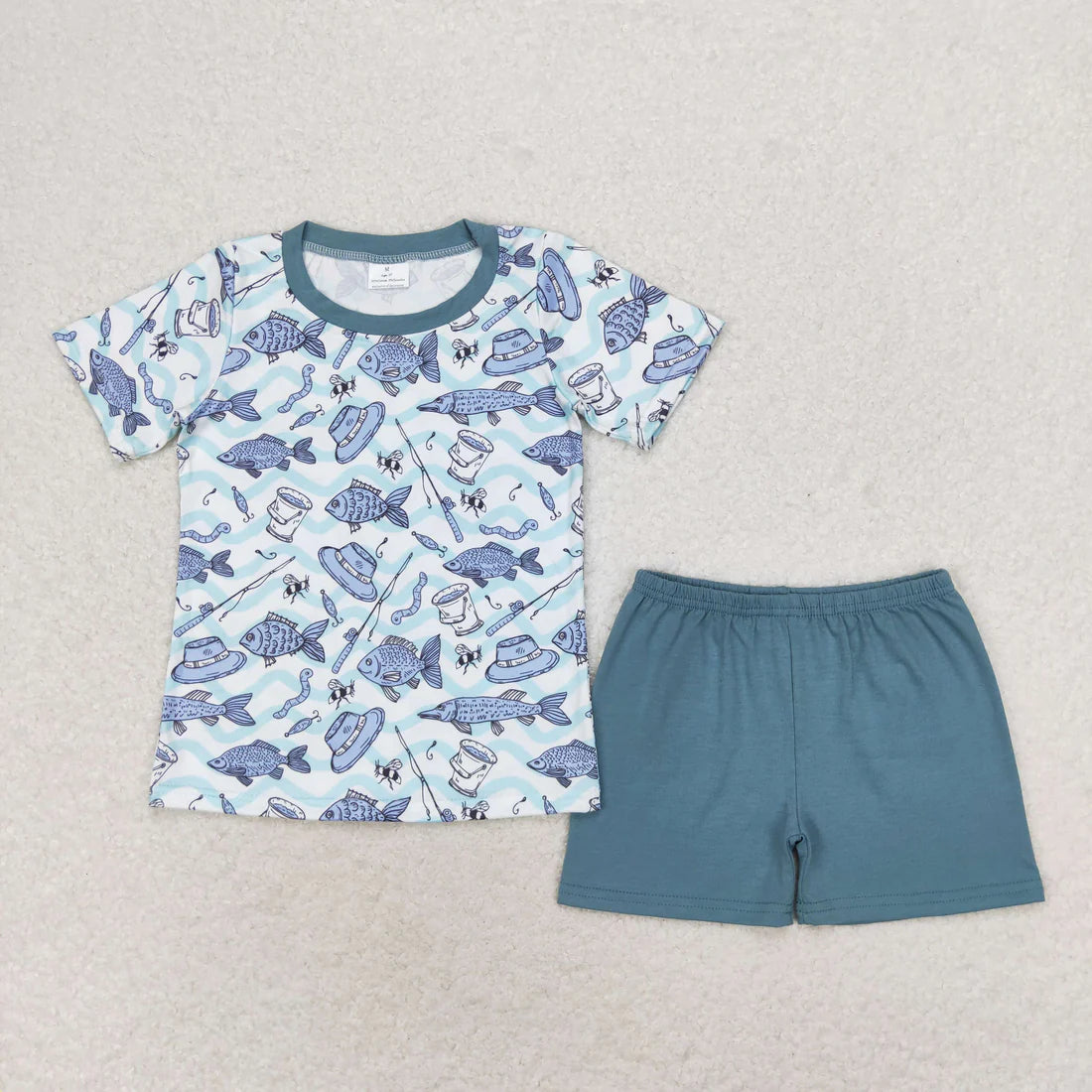 12.18 RTS Sibling Baby Boys Short Sleeve Deer Fishing Top Shorts Hunting Pajamas Sets