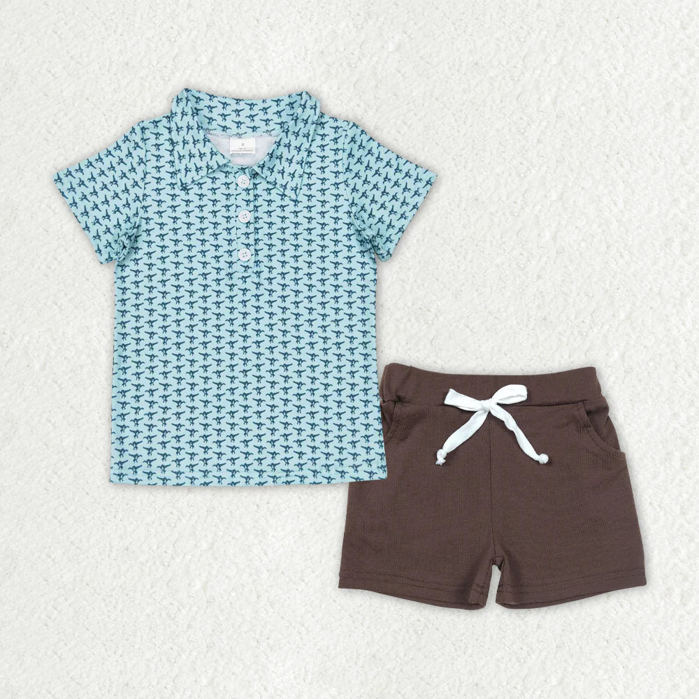 12.19 RTS Sibling Baby Boys Deer Ducks Camo Button Polo Shirts Pockets Shorts Hunting Clothes Set