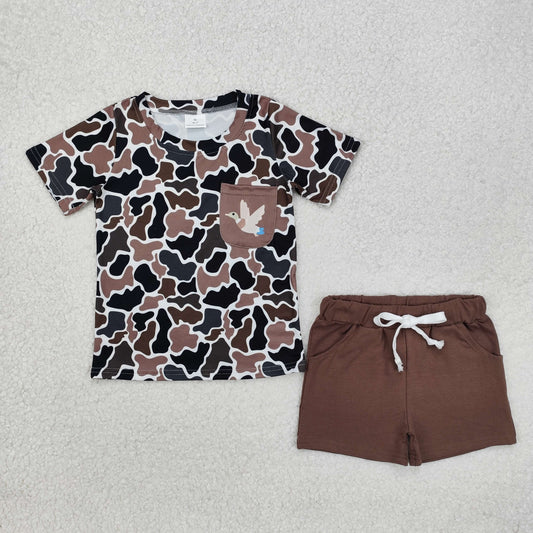 BSSO1010  Duck pocket camo short sleeves top shorts boys clothes