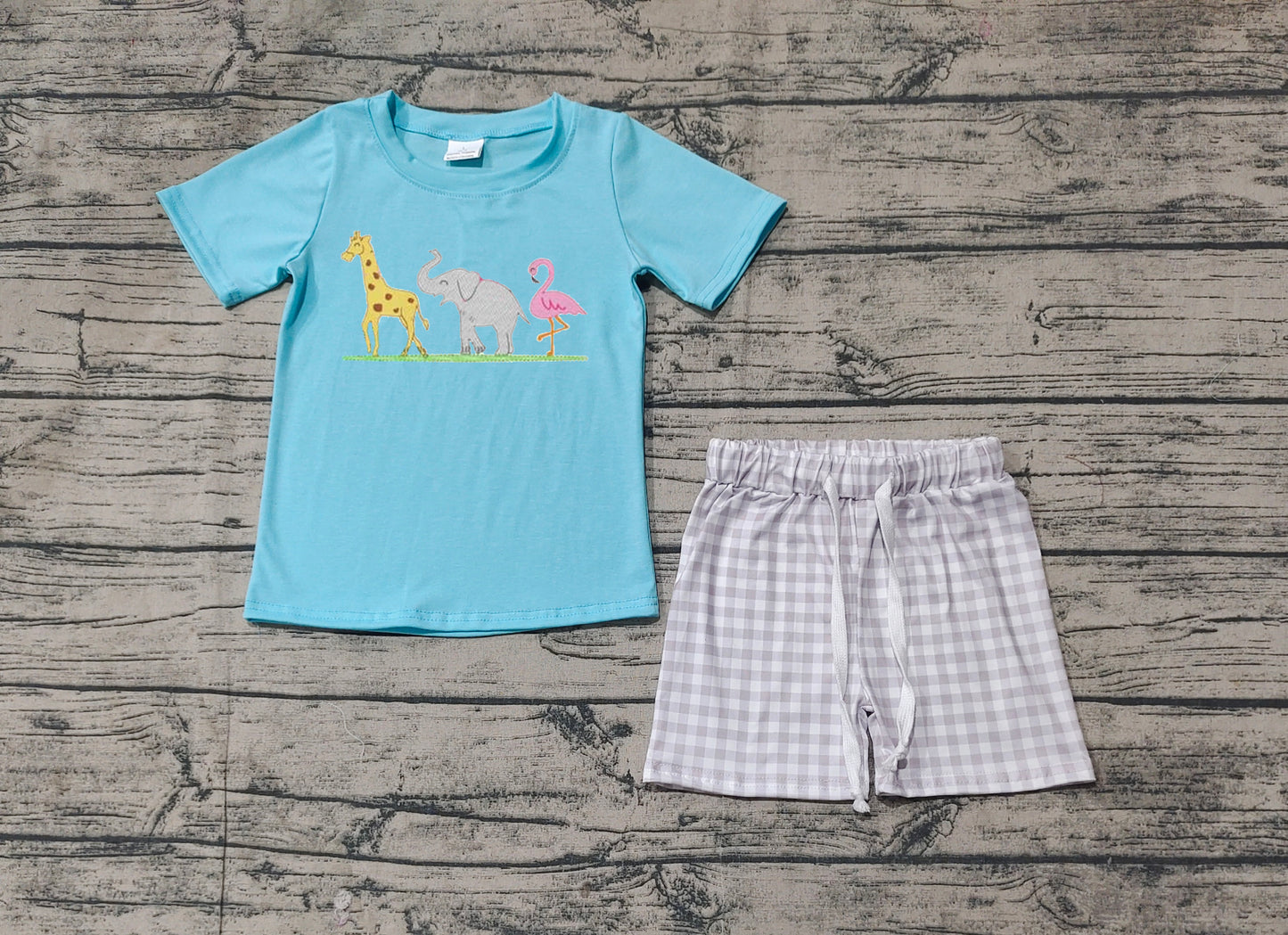 BSSO1019 Baby Boys Giraffe Elephant Flamingo Shirts Shorts Clothes Sets Preorder