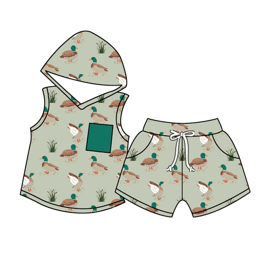 Baby Boys Hunting Ducks Pocket Hooded Top Shorts Clothing Sets Preorder  BSPO1028