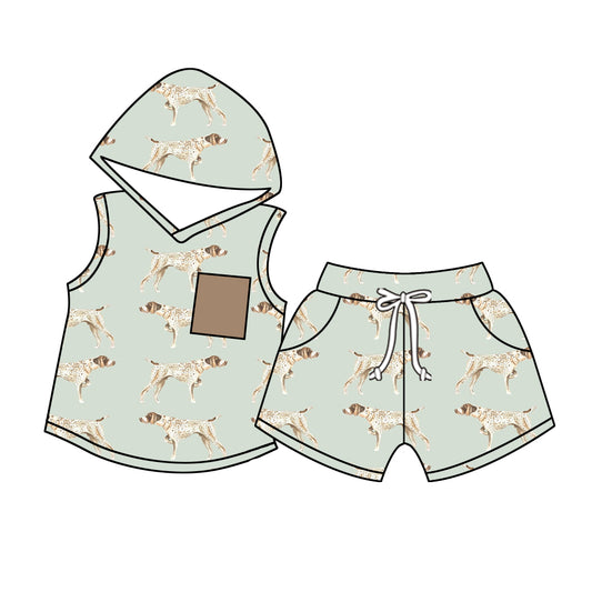 Baby Boys Hunting Dogs Pocket Hooded Top Shorts Clothing Sets Preorder BSPO1029