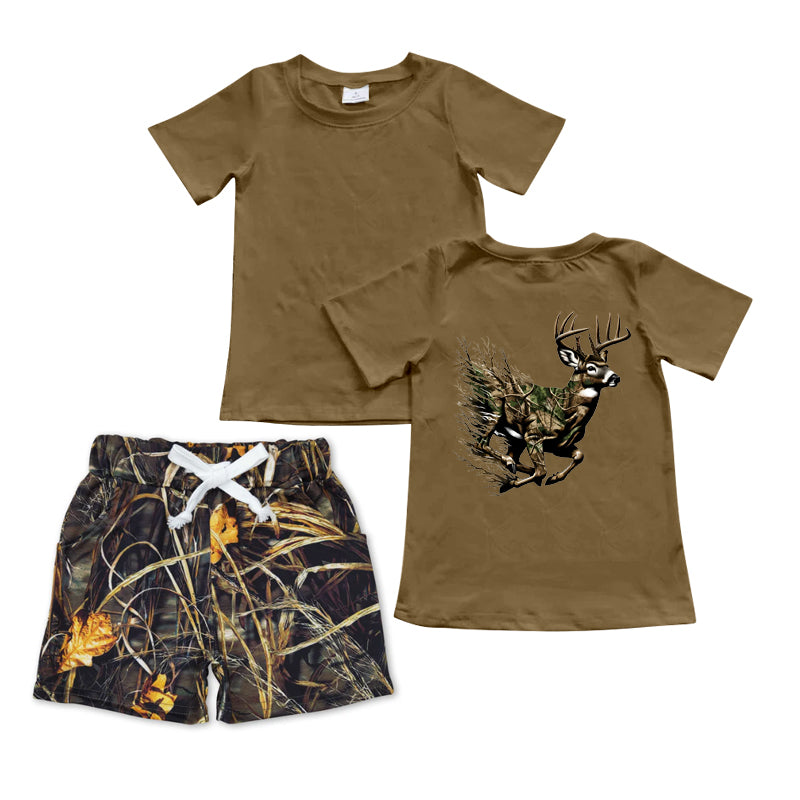 Baby Boys Deer Brown Hunting Top Camo Shorts Clothes Sets Preorder BSSO1044