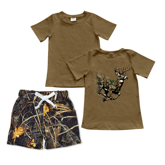 Baby Boys Deer Brown Hunting Top Camo Shorts Clothes Sets Preorder BSSO1044