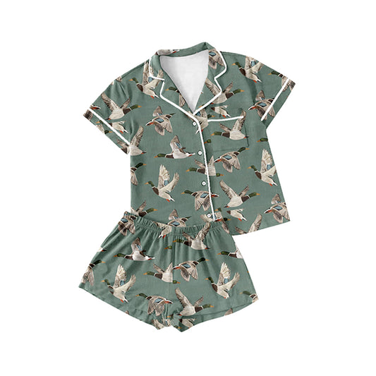 Adult Women Mallard Ducks Hunting Buttons Tops Shorts Pajamas Preorder BSSO1046