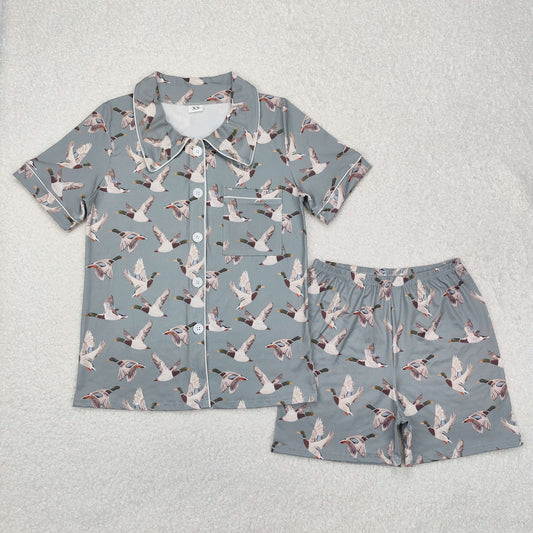 BSSO1046Duck pocket adult women button down summer pajamas