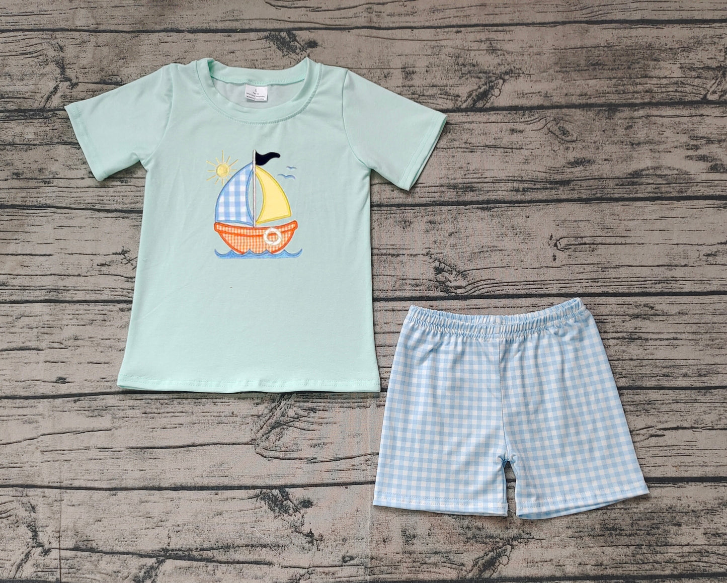 BSSO1048 Baby Boys Sailboat Tee Shirts Checkered Shorts Clothing Sets Preorder