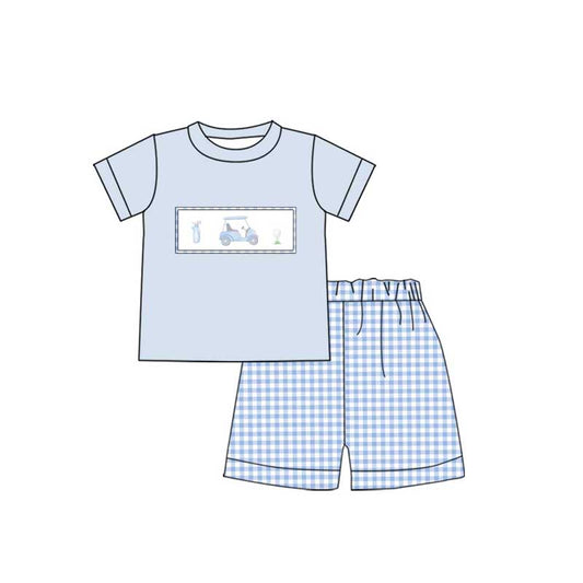 BSSO1052 Baby Boys Golf Carts Tee Shirts Checkered Shorts Clothing Sets Preorder