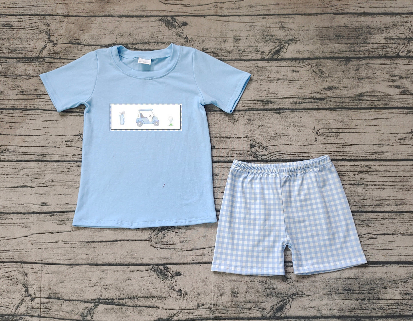 BSSO1052 Baby Boys Golf Carts Tee Shirts Checkered Shorts Clothing Sets Preorder