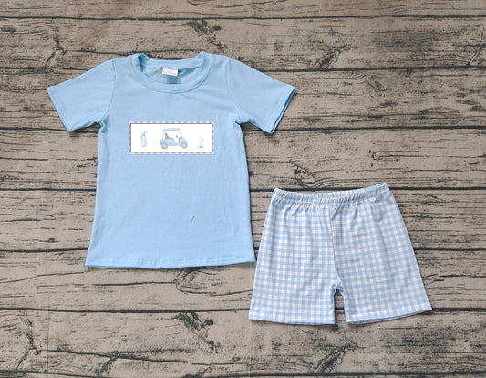 BSSO1052 Baby Boys Golf Carts Tee Shirts Checkered Shorts Clothing Sets Preorder