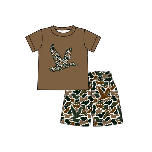 BSSO1054 Baby Boys Brown Camo Duck Shirts Shorts Clothing Sets Preorder
